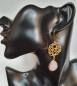 Preview: Eleganter Ohrring aus Messing vergoldet, Rosenquarz