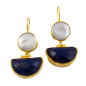 Preview: Earring made from brass, goldplated, lapislazuli + baroque pearl (clip)