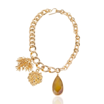 Necklace made from brass, goldplated, yellow cateye