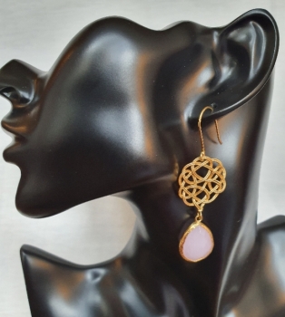 Eleganter Ohrring aus Messing vergoldet, Rosenquarz