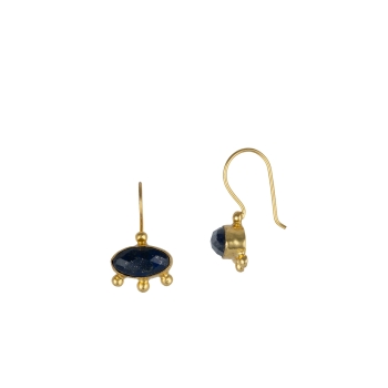 Earring made from brass, goldplated, Lapislazuli
