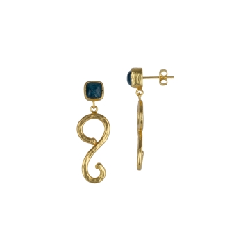 Earring made from brass, goldplated, blue Apatite