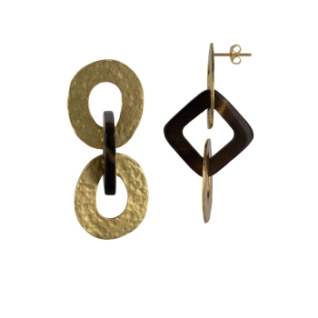 Earring made from brass, goldplated, horn