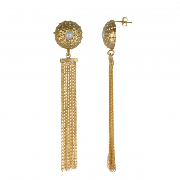 Earring made from brass, goldplated, pearl