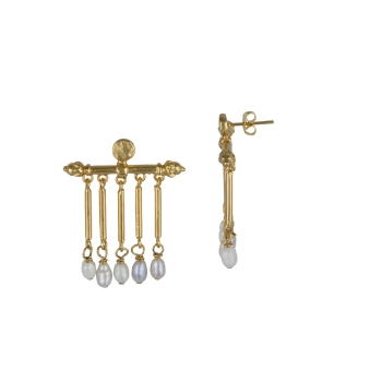 Earring made from brass, goldplated, mini baroque pearl