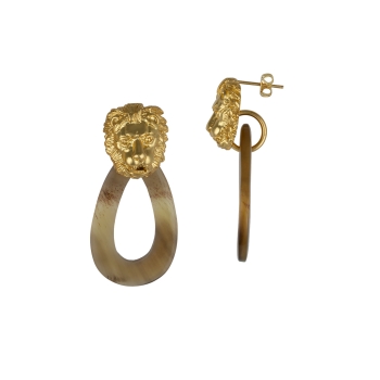 Earring made from brass, goldplated, horn