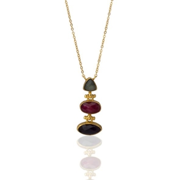 Necklace made from brass, goldplated, Labradorite, Ruby, Amethyst