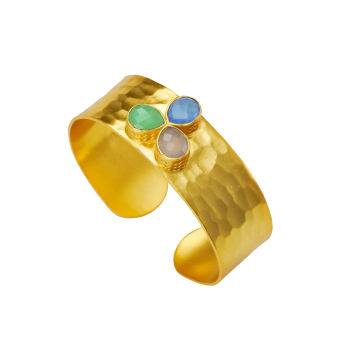 Bangle made from brass, goldplated, smoky/blue/aqua onyx