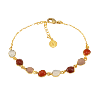 Armband aus Messing, vergoldet, weißer/orangener/pfirsich/rote Onyxe
