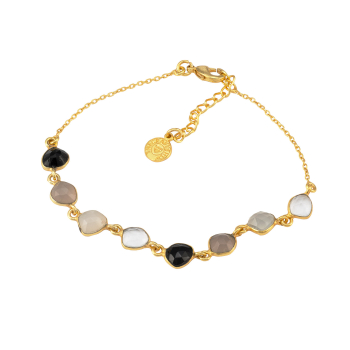 Armband aus Messing, vergoldet, schwarze/graue/kristallweiße Onyxe