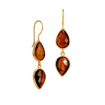 Earring made from brass, goldplated, Tigereye