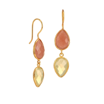 Earring made from brass, goldplated, rose/yellow-white stones