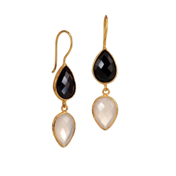 Earring made from brass, goldplated, black/white stones