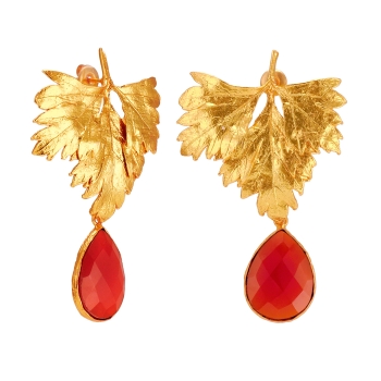 Earring made from brass, goldplated, orange stone