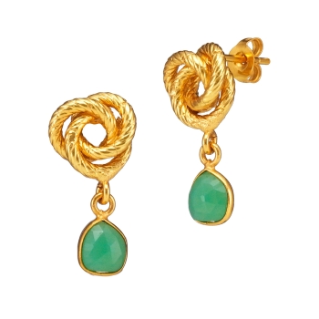 Earring made from brass, goldplated, aqua color onyx