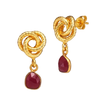 Earring made from brass, goldplated, red onyx