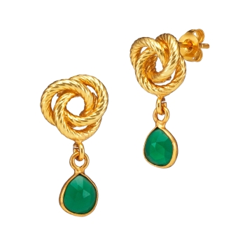 Earring made from brass, goldplated, green onyx