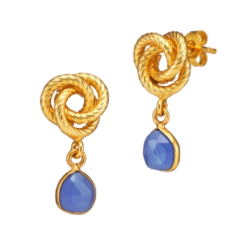 Earring made from brass, goldplated, blue onyx