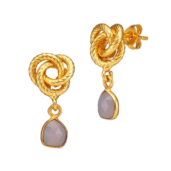 Earring made from brass, goldplated, smoky onyx