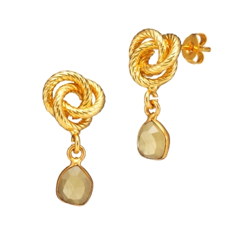 Earring made from brass, goldplated, yellow onyx