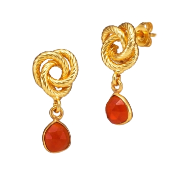 Earring made from brass, goldplated, orange onyx