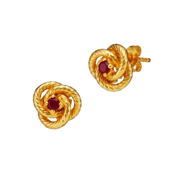 Earring made from brass, goldplated, red onyx