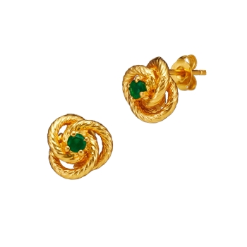 Earring made from brass, goldplated, green onyx