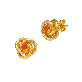 Earring made from brass, goldplated, orange onyx