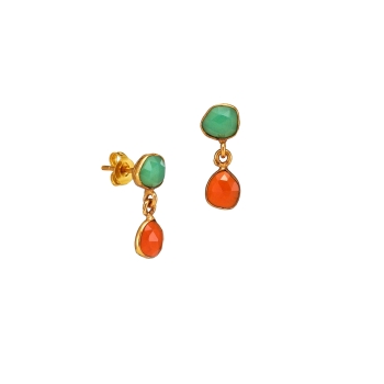 Earring made from brass, goldplated, aqua/orange Onyx