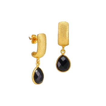 Earring made from brass, goldplated, black Onyx