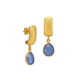 Earring made from brass, goldplated, blue Onyx