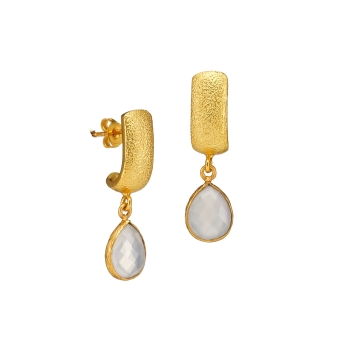 Earring made from brass, goldplated, white onyx
