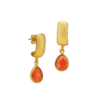 Earring made from brass, goldplated, orange onyx