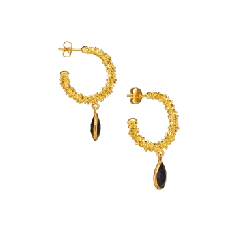 Earring made from brass, goldplated, black Onyx