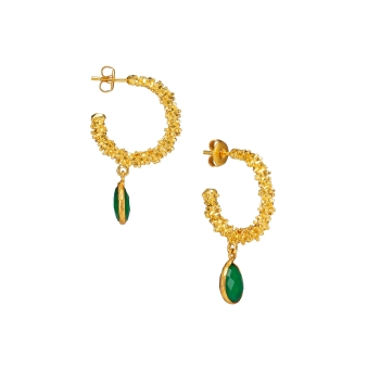 Earring made from brass, goldplated, green Onyx