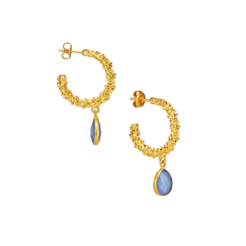 Earring made from brass, goldplated, blue Onyx