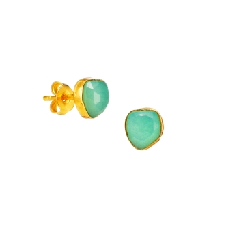 Earring made from brass, goldplated, aqua colour Onyx