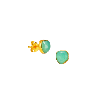 Earring made from brass, goldplated, aqua colour Onyx