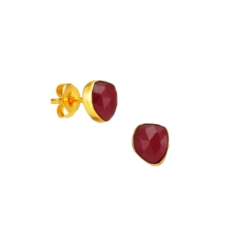 Earring made from brass, goldplated, red Onyx