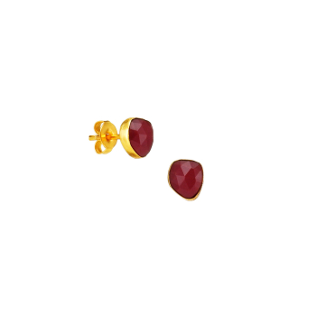 Earring made from brass, goldplated, red Onyx
