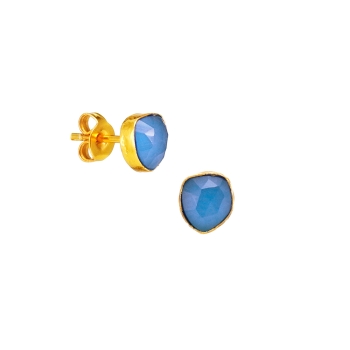 Earring made from brass, goldplated, blue Onyx