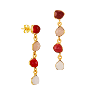 Earring made from brass, goldplated, red/white onyx