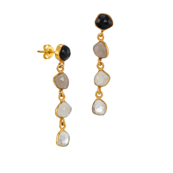 Earring made from brass, goldplated, black/gray/white onyx