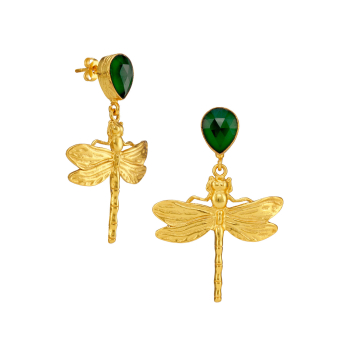 Earring made from brass, goldplated, green Onyx