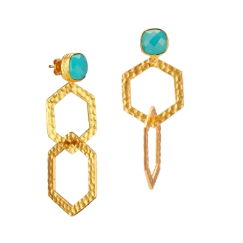 Earring made from brass, goldplated, aqua chalcedony