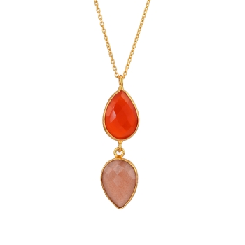 Necklace made from brass, goldplated, orange/rose stones