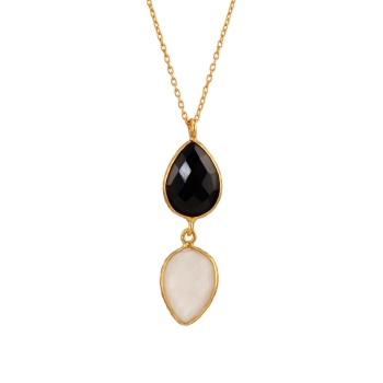 Kette aus Messing, vergoldet, schwarz/weiße Steine
