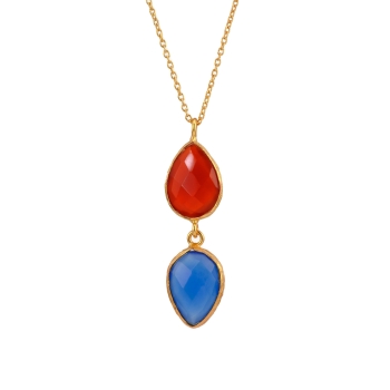 Necklace made from brass, goldplated, orange/blue stones