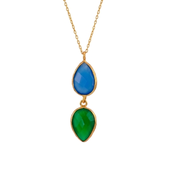 Necklace made from brass, goldplated, blue/green stones