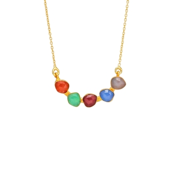 Necklace made from brass, goldplated, multicolour Onyx